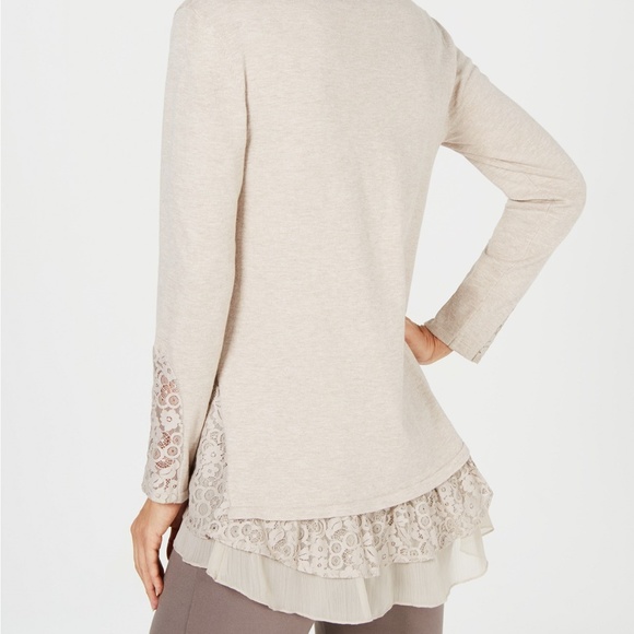 Style & Co Lace Trim Scoop Neck Sweater Black Lg - Picture 3 of 7